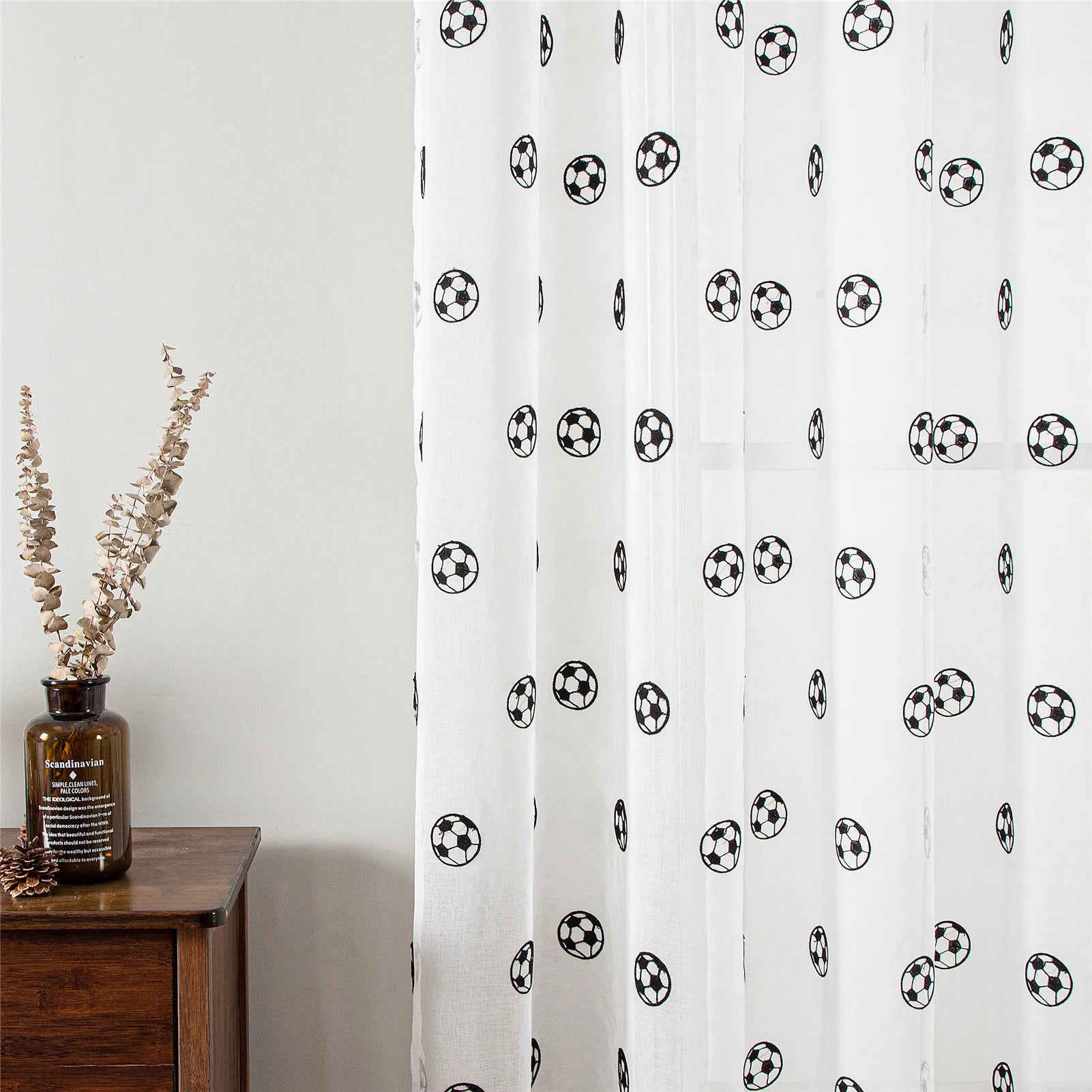 Soccer Embroidered Sheer Curtain Panel