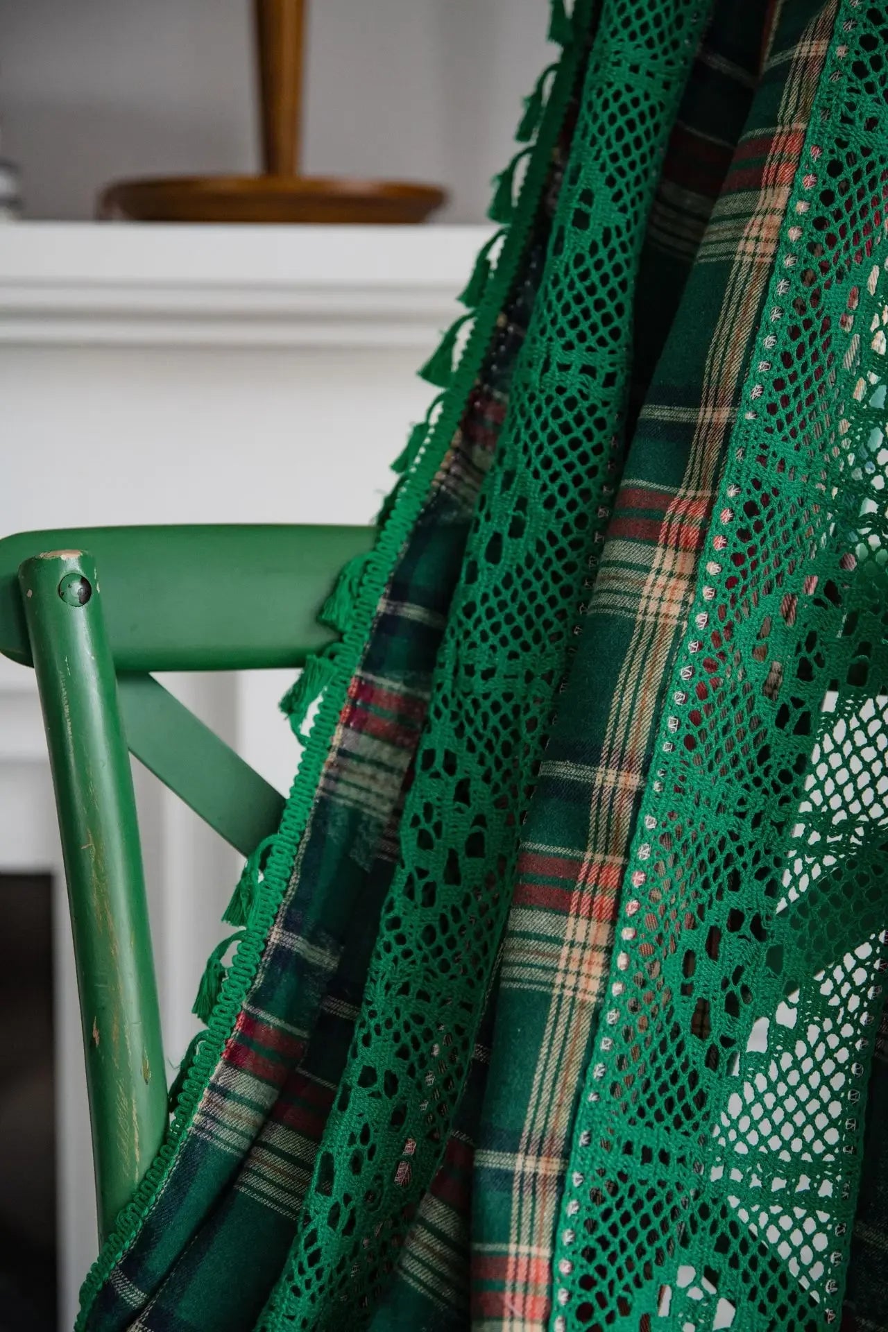 Green Plaid Cotton Linen Curtain Panel