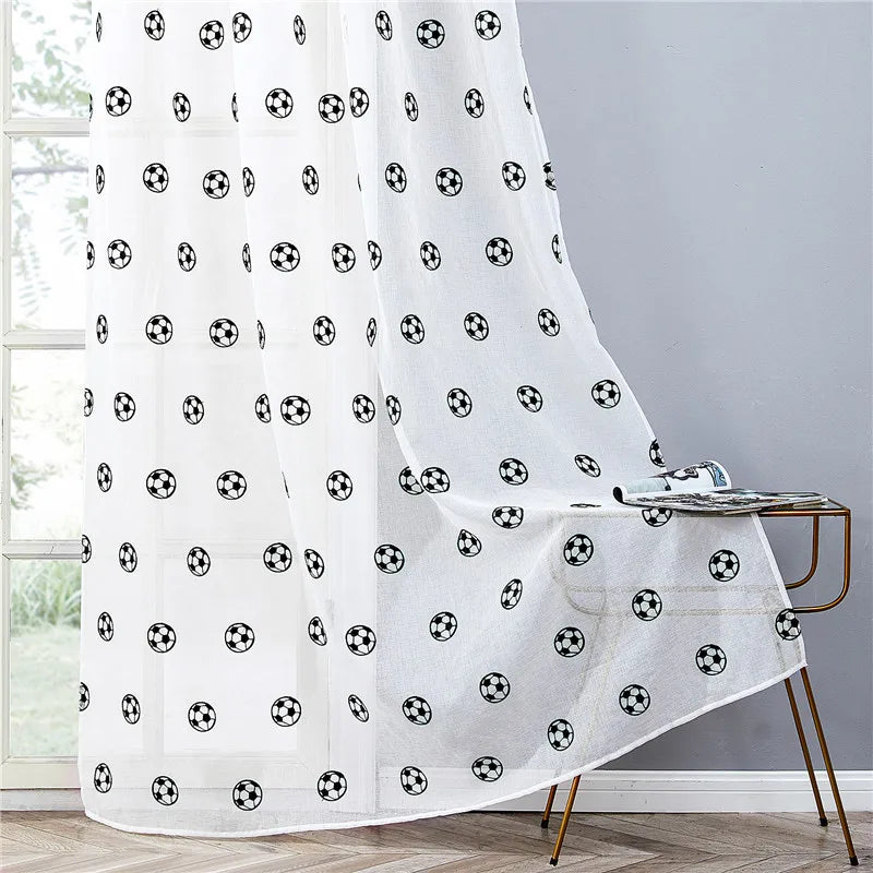 Soccer Embroidered Sheer Curtain Panel