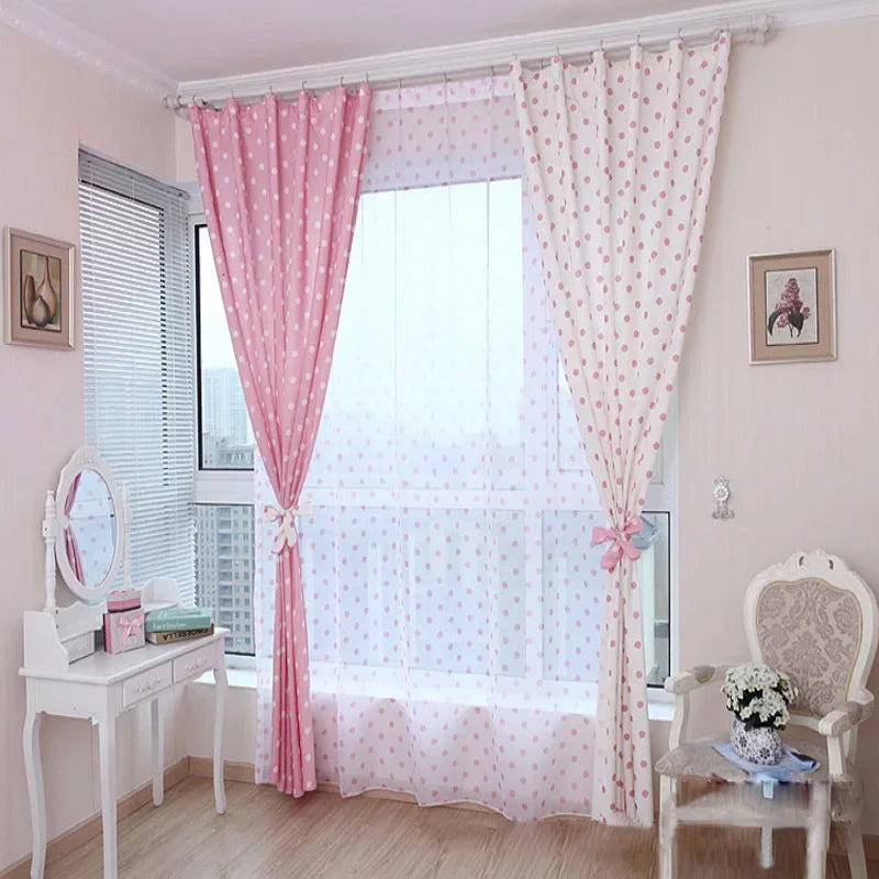 Pink Polka Dot Semi-Sheer Curtain Panel